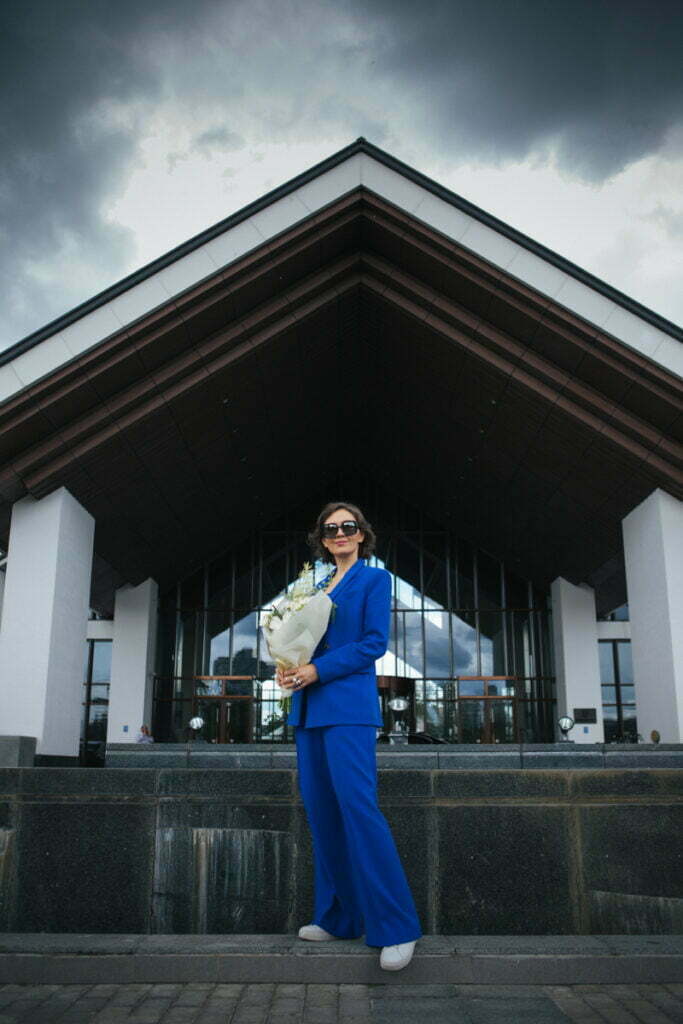 Natalia Dichkovska in a blue suit